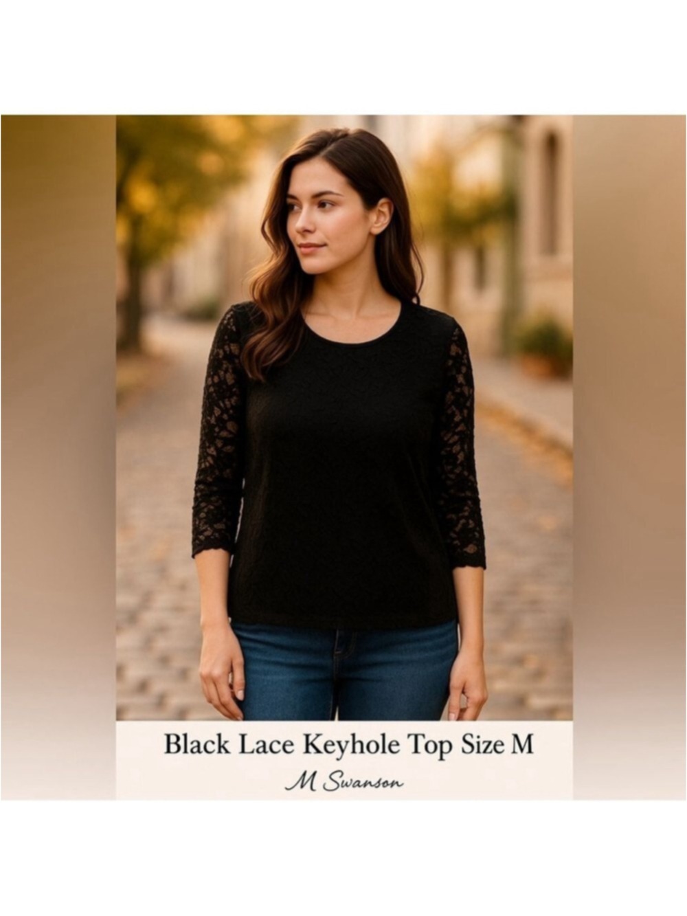 RD Style Black Lace Keyhole Top with 3/4 Sleeves – Size M NWOT